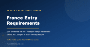 Chart-style cover reading France Entry Requirements: EES is live, ETIAS delayed to 2027